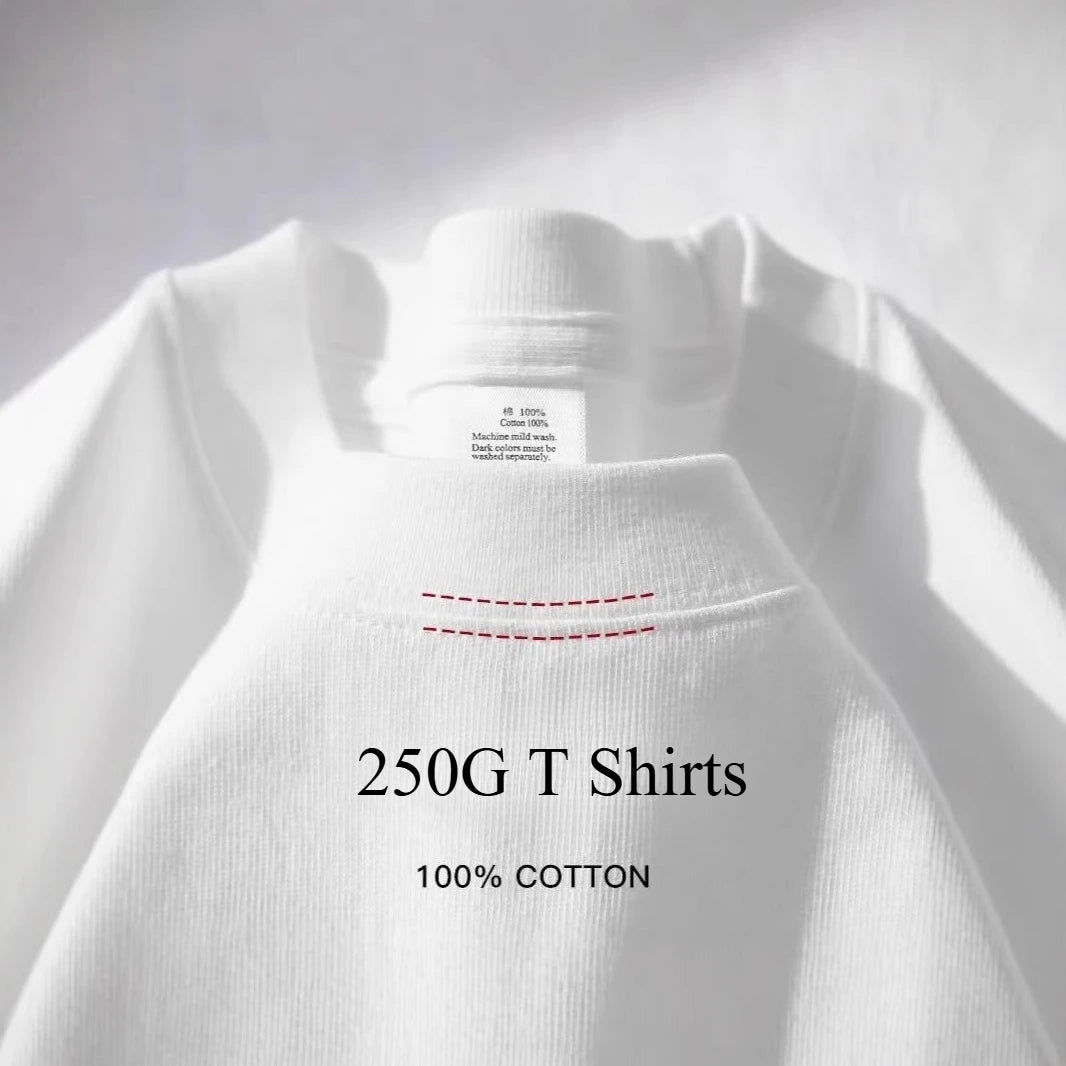 100% Cotton GSM 250G Men T Shirts Summer Heavy Weight Solid Color Round Neck Short Sleeve Basic Tops Men T Shirt