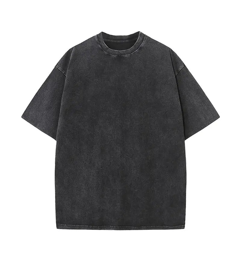 230G Cotton Retro T-shirt Drop-shoulder Sleeve Men Women Vintage Short-sleeve T Shirts Solid Color Hip Hop Loose Tees