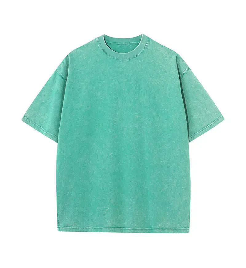 230G Cotton Retro T-shirt Drop-shoulder Sleeve Men Women Vintage Short-sleeve T Shirts Solid Color Hip Hop Loose Tees