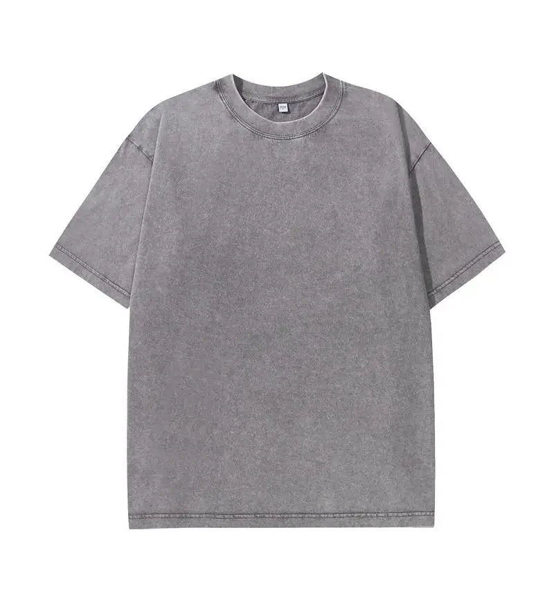 230G Cotton Retro T-shirt Drop-shoulder Sleeve Men Women Vintage Short-sleeve T Shirts Solid Color Hip Hop Loose Tees