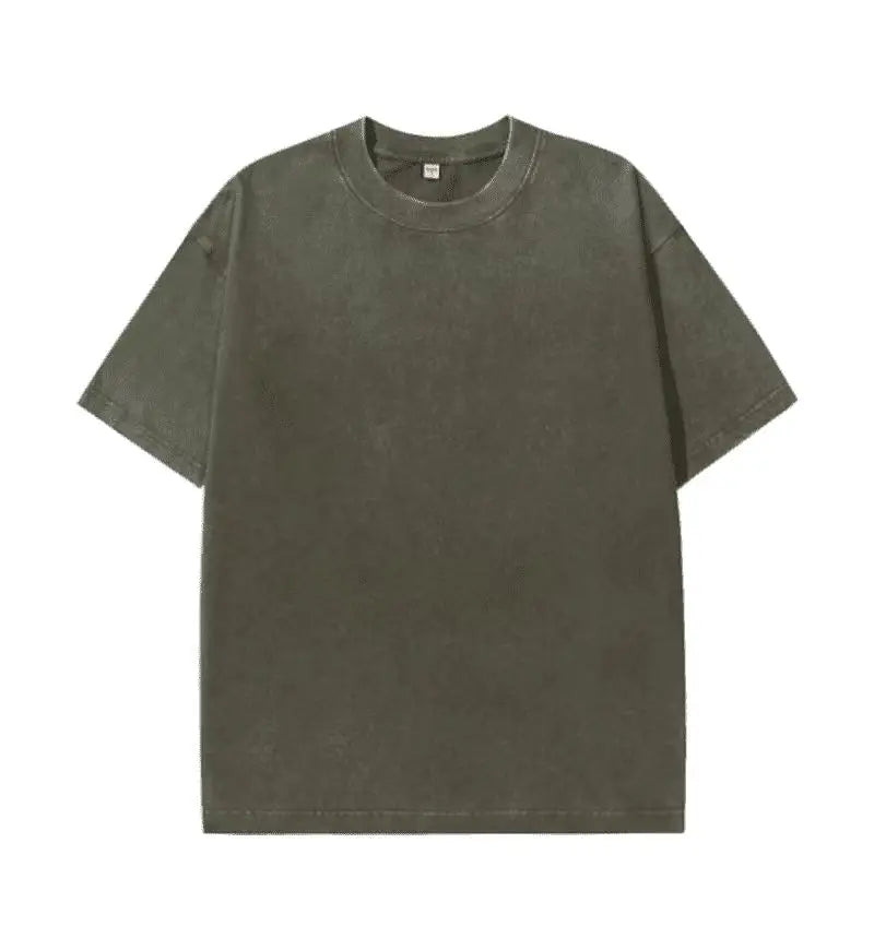 230G Cotton Retro T-shirt Drop-shoulder Sleeve Men Women Vintage Short-sleeve T Shirts Solid Color Hip Hop Loose Tees