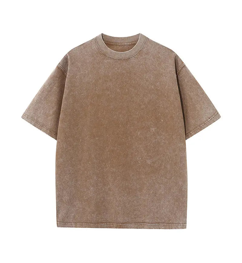 230G Cotton Retro T-shirt Drop-shoulder Sleeve Men Women Vintage Short-sleeve T Shirts Solid Color Hip Hop Loose Tees