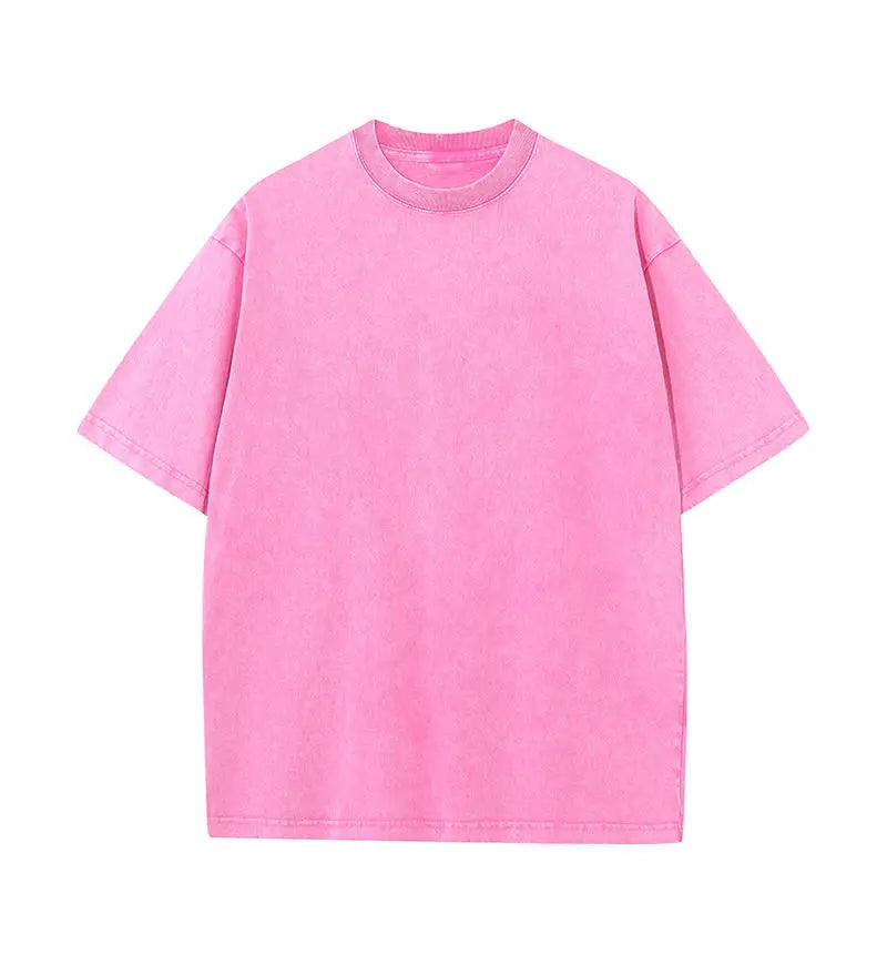 230G Cotton Retro T-shirt Drop-shoulder Sleeve Men Women Vintage Short-sleeve T Shirts Solid Color Hip Hop Loose Tees