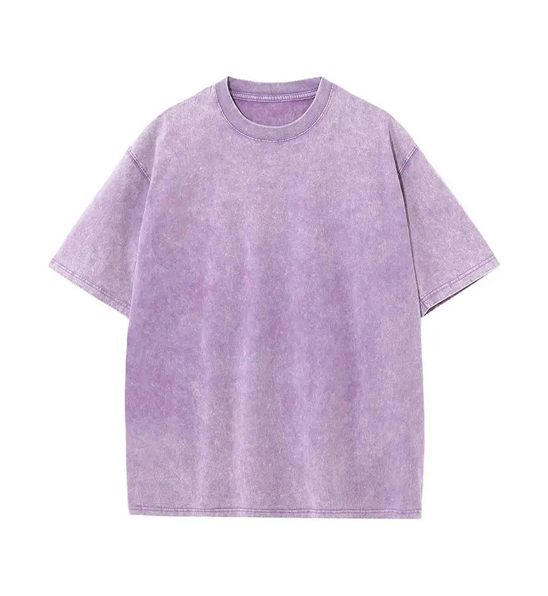 230G Cotton Retro T-shirt Drop-shoulder Sleeve Men Women Vintage Short-sleeve T Shirts Solid Color Hip Hop Loose Tees